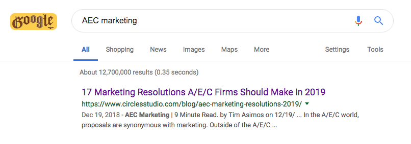 circle S studio as first search result for "AEC Marketing"
