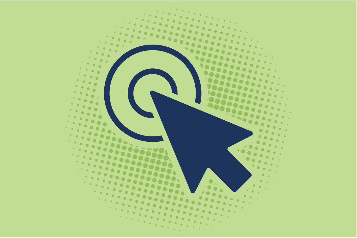 Custom responsive website graphic - pointer clicking on a green background.