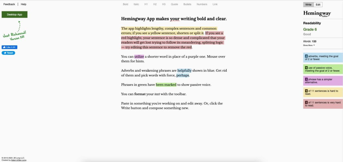 Screenshot of the Hemingway App.