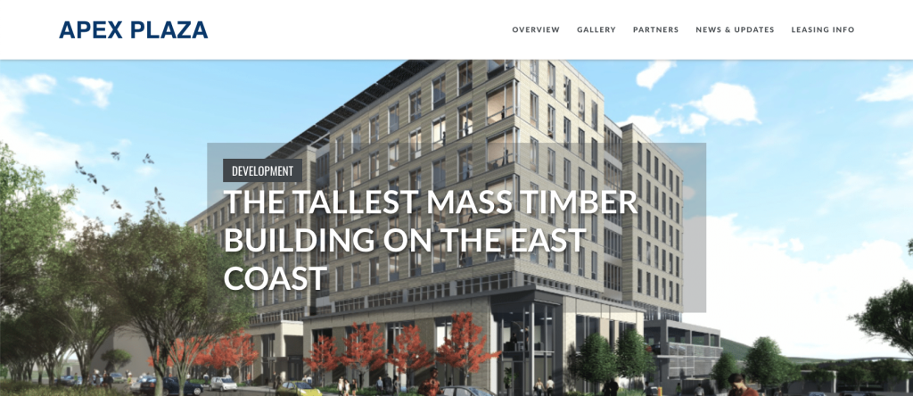 A screenshot of the Apex Plaza microsite developed by Hourigan Construction.